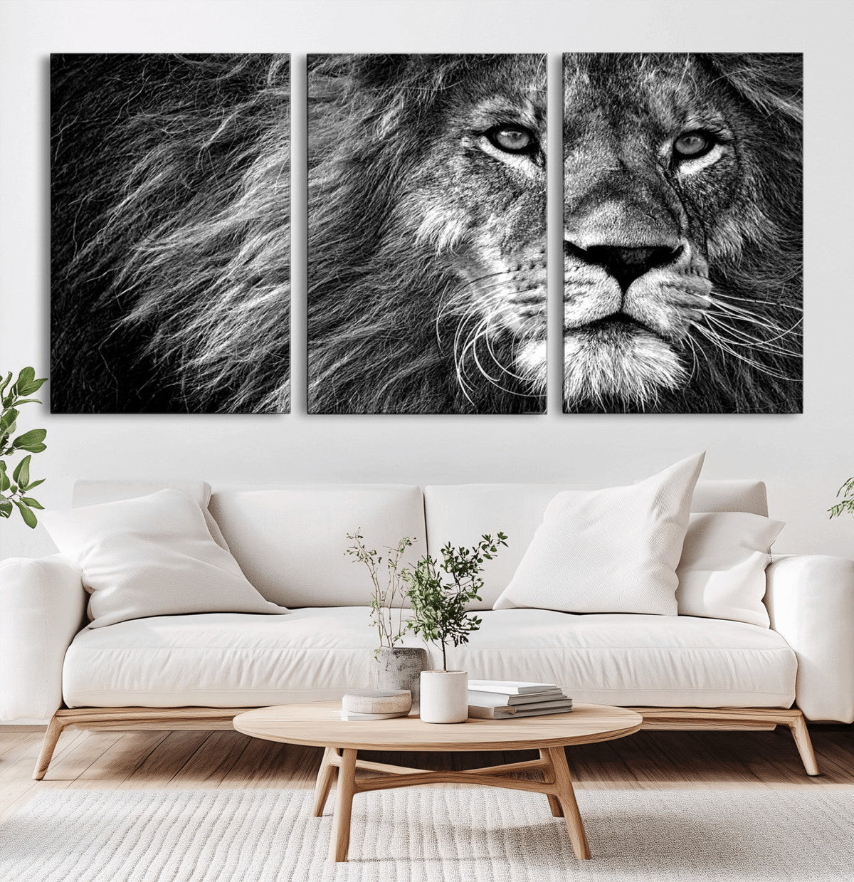 Black and White Lion Canvas Wall Art Print – Wildlife