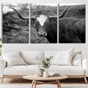 Western Home Wall Art Canvas Print, Framed Texas Longhorn