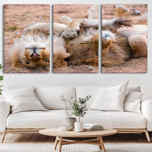 Lion Pair Wall Art Canvas Print – Framed Wildlife Scene with