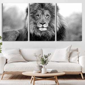 Black and White Lion Canvas Wall Art – Animal Print Artwork