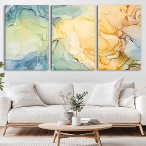 Green and Yellow Marble Fluid Effect Wall Art, Green and