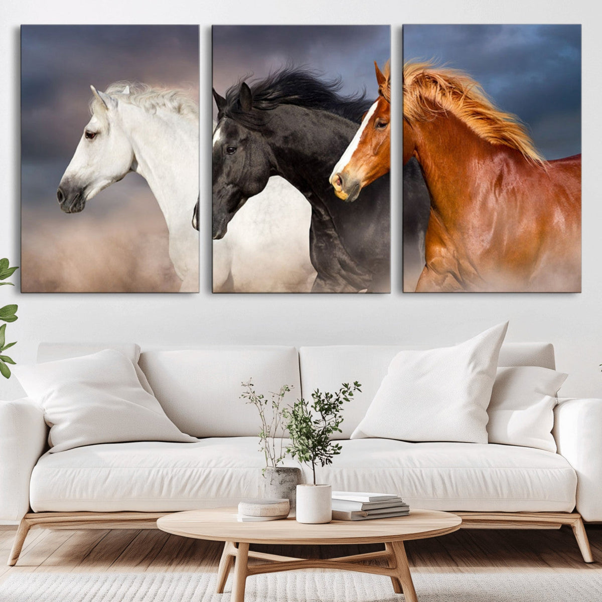 Animal Wall Art Three Horses Farmhouse Art Canvas, Framed