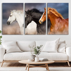 Animal Wall Art Three Horses Farmhouse Art Canvas, Framed