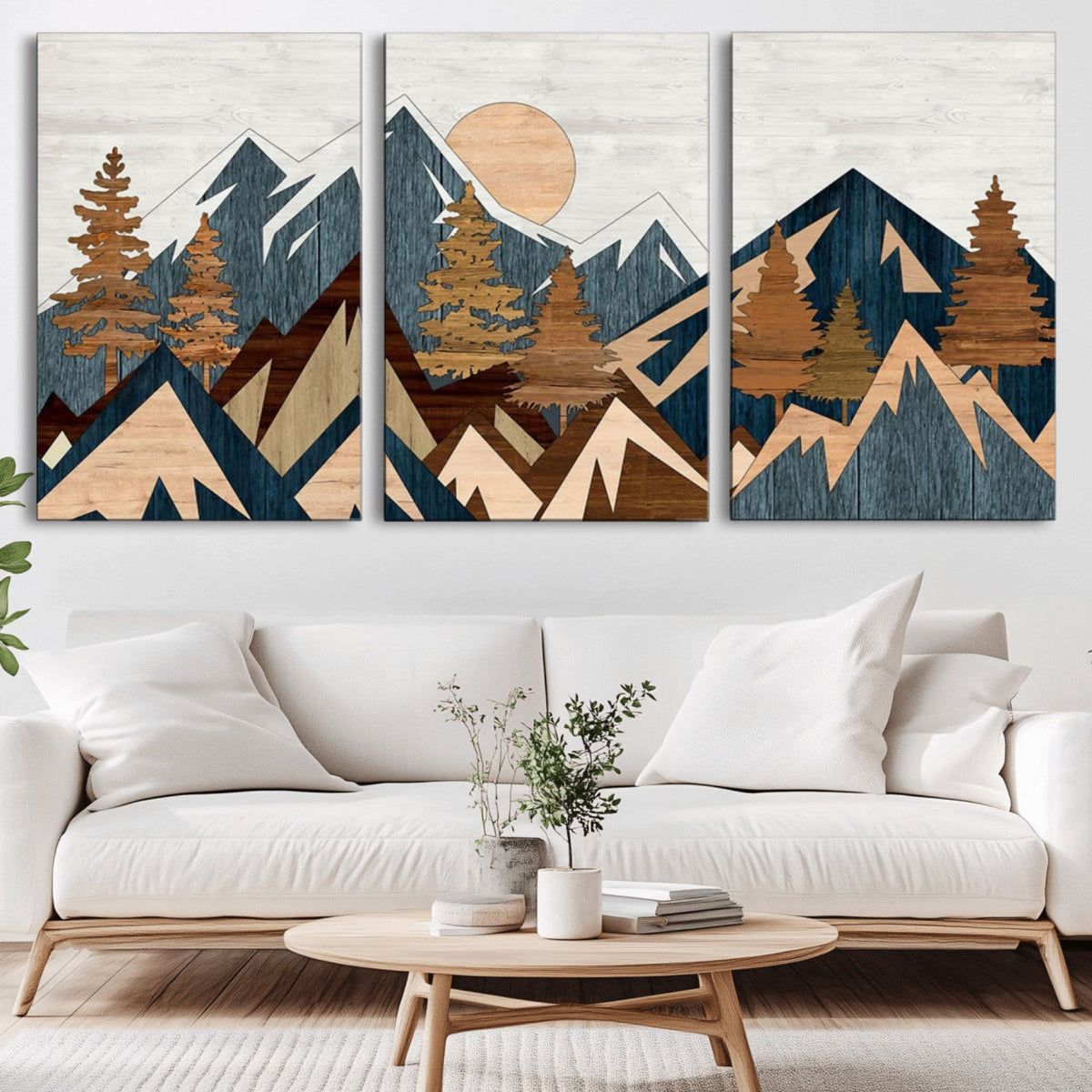 Abstract Wood Panel Effect Mountain Range Top Wall Art
