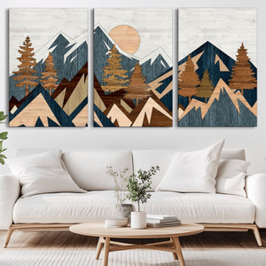 Abstract Wood Panel Effect Mountain Range Top Wall Art