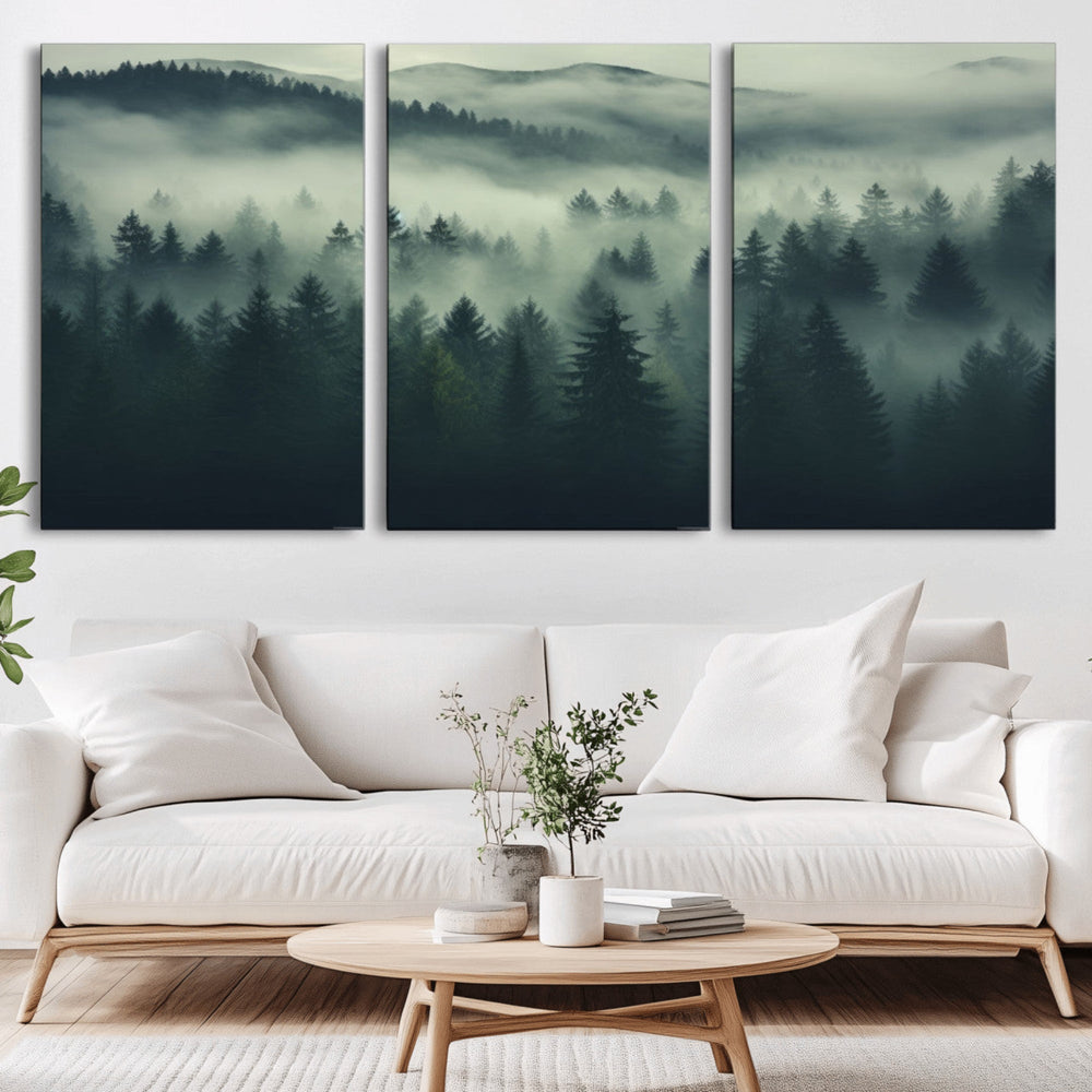 Misty Forest Wall Art Premium Canvas Print a Foggy and