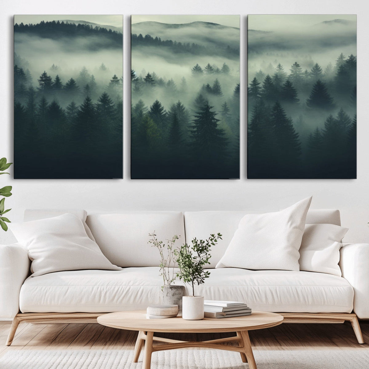 Misty Forest Wall Art Premium Canvas Print a Foggy and