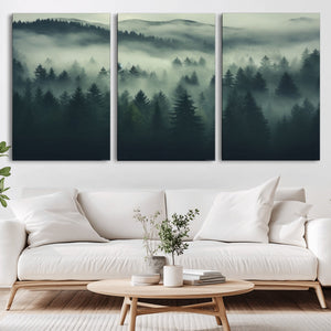 Misty Forest Wall Art Premium Canvas Print a Foggy and