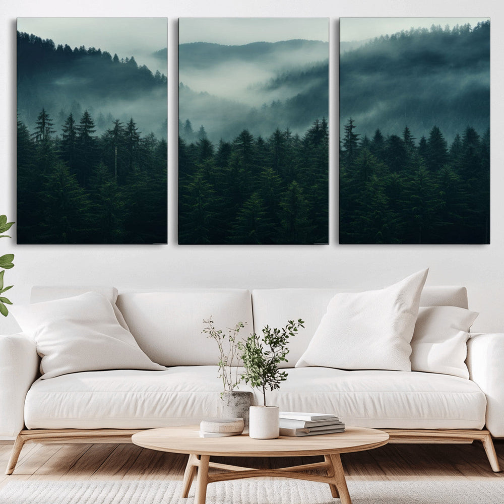 Captivating Misty Forest Wall Art Premium Canvas Print,