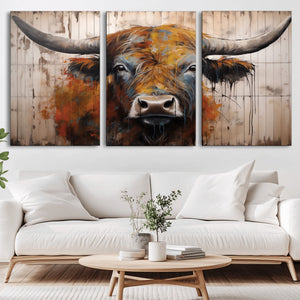 Abstract Bull Highland Cow Canvas Wall Art Print – Vibrant