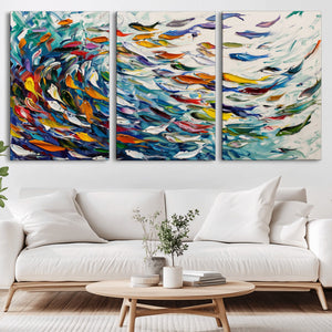 Modern Abstract Fish Shoal Wall Art Canvas Print, Colorful