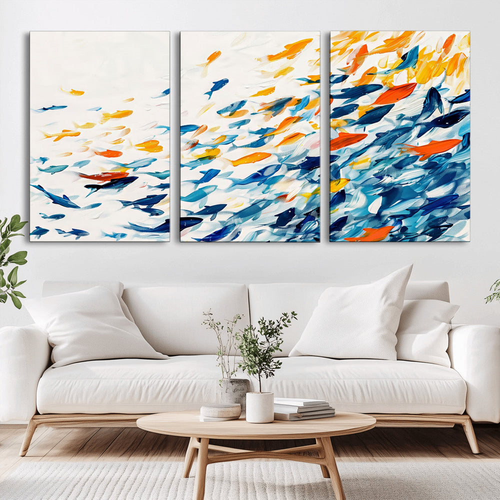 Abstract Fish Shoal Wall Art Canvas Print, Colorful Fish