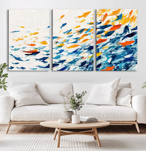 Abstract Fish Shoal Wall Art Canvas Print, Colorful Fish