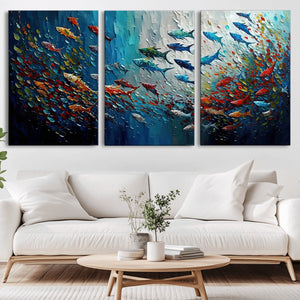 Modern Abstract Fish Shoal Wall Art Canvas Print, Colorful