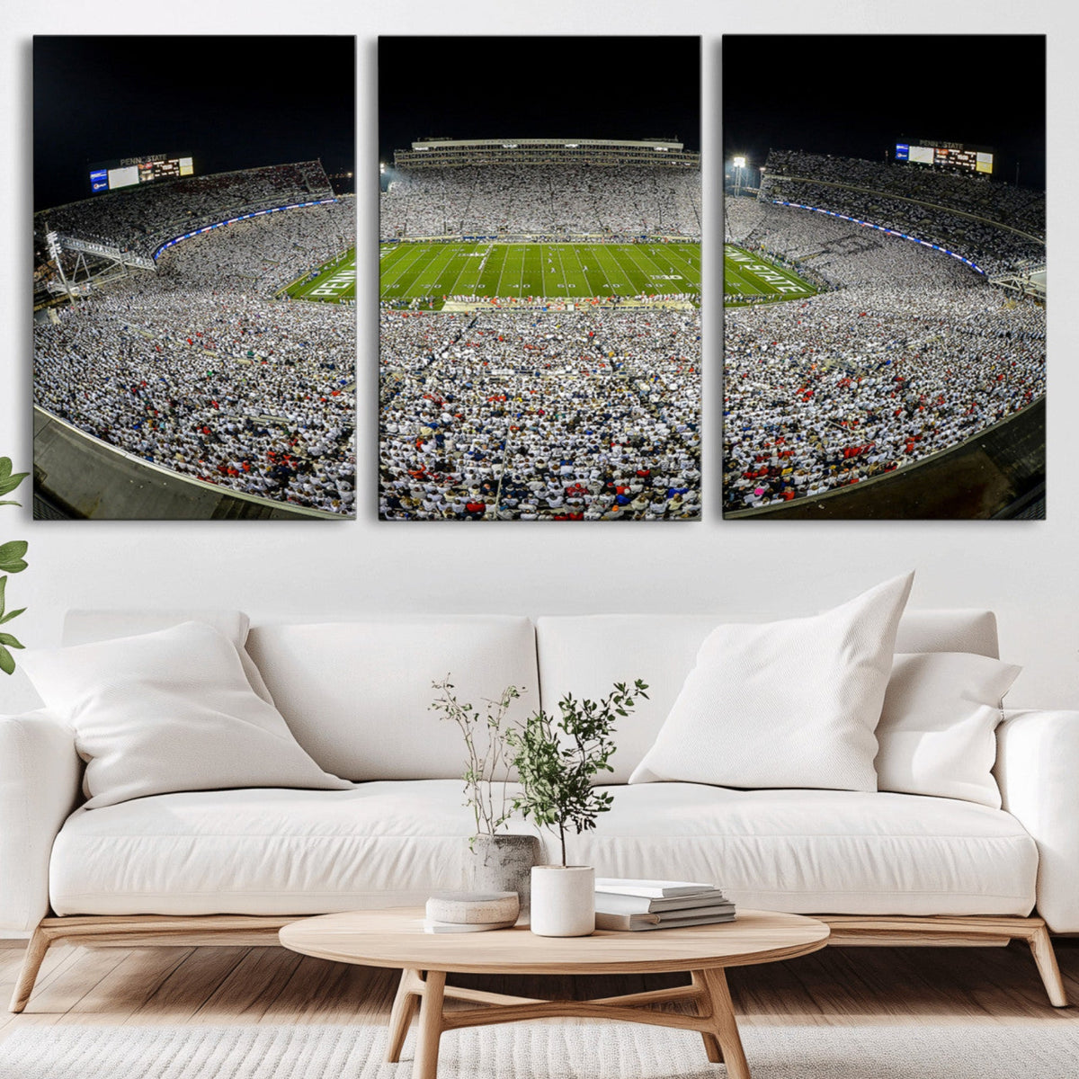 Beaver Stadium Night Game Triple Canvas Wall Art - Penn