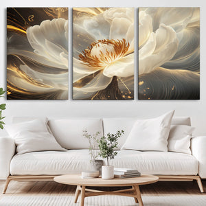 Gold Floral Wall Art Canvas Print, Framed Modern Flower Art