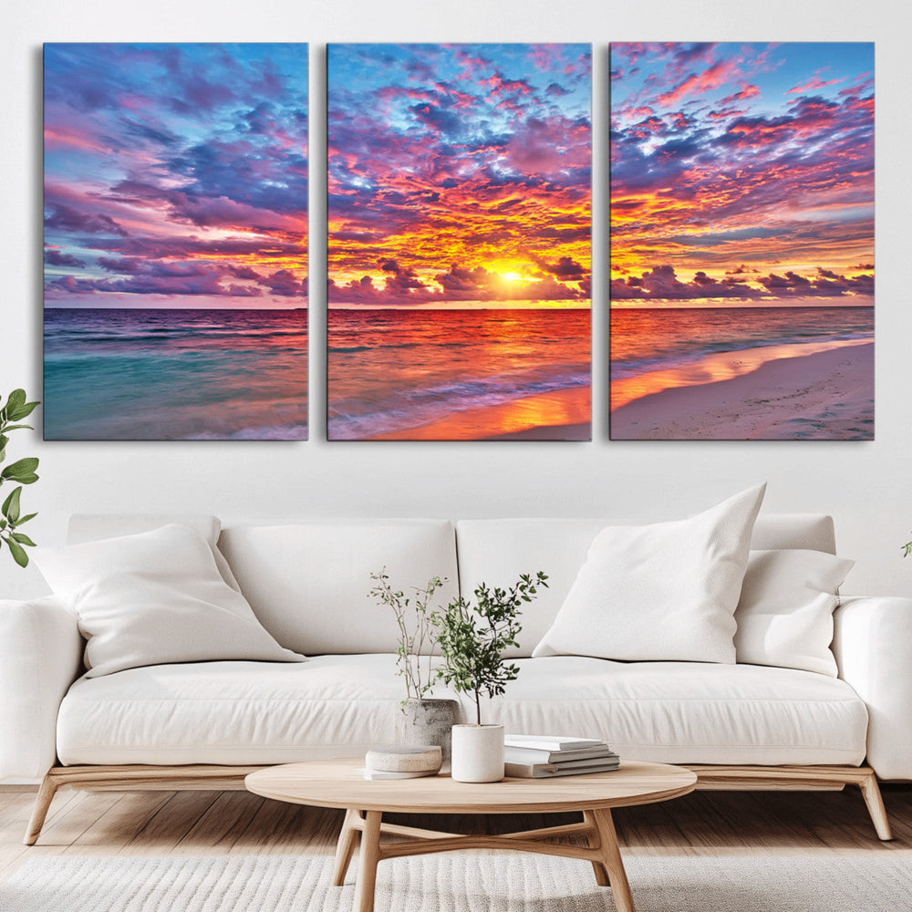 Vibrant Sunset Beach Wall Art - Ocean Sunset Canvas Print |