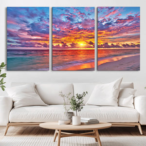 Vibrant Sunset Beach Wall Art - Ocean Sunset Canvas Print |