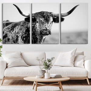 Texas Highland Cow Longhorn Canvas Print - Rustic Farmhouse