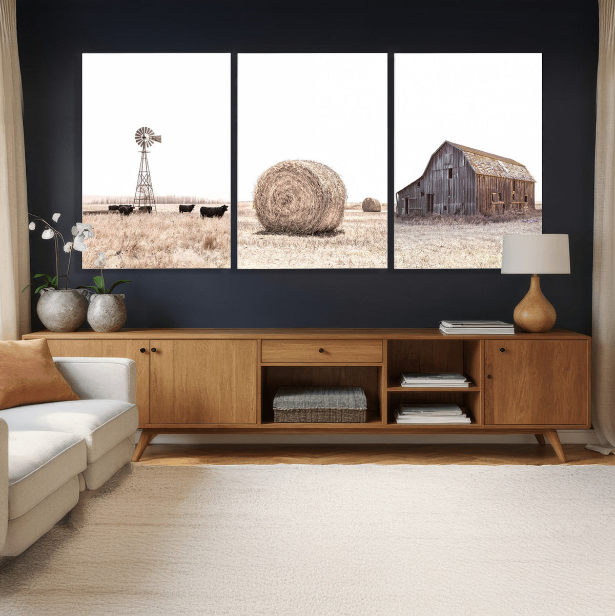 Rustic Farmhouse Wall Art Set of 3 – Country Barn and Wheat