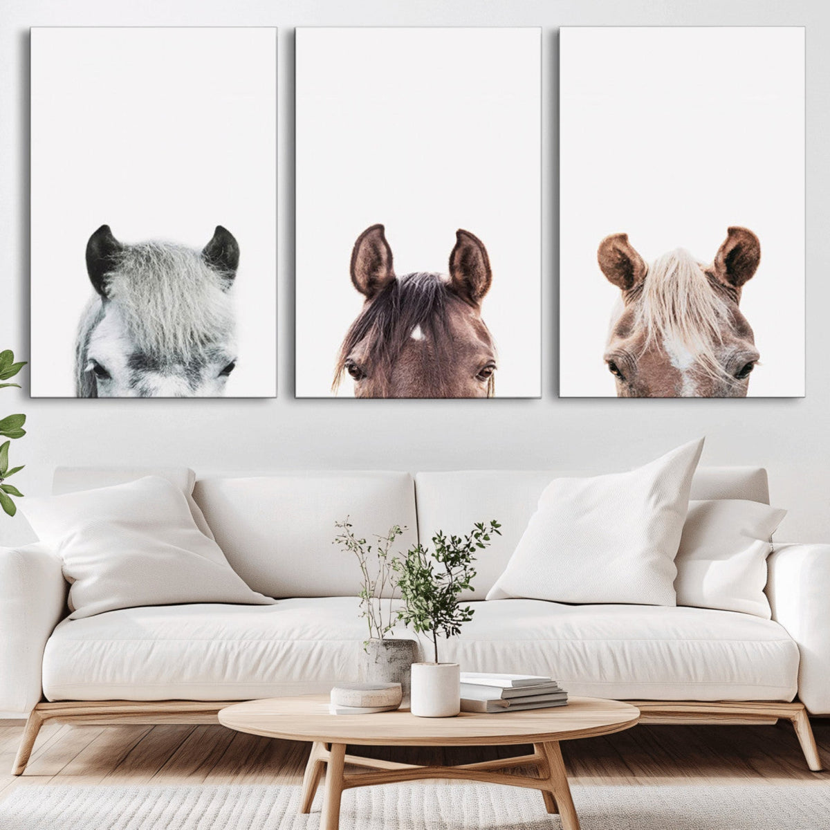 Horse Wall Art - Minimalist Horse Triptych Wall Art – Modern