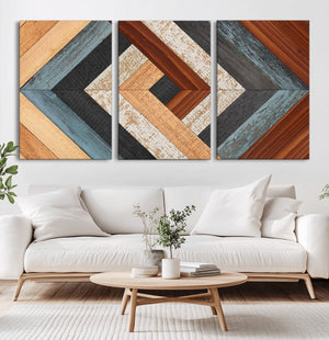 Geometric Wood Art Wall Decor Canvas Print, Rustic Wooden