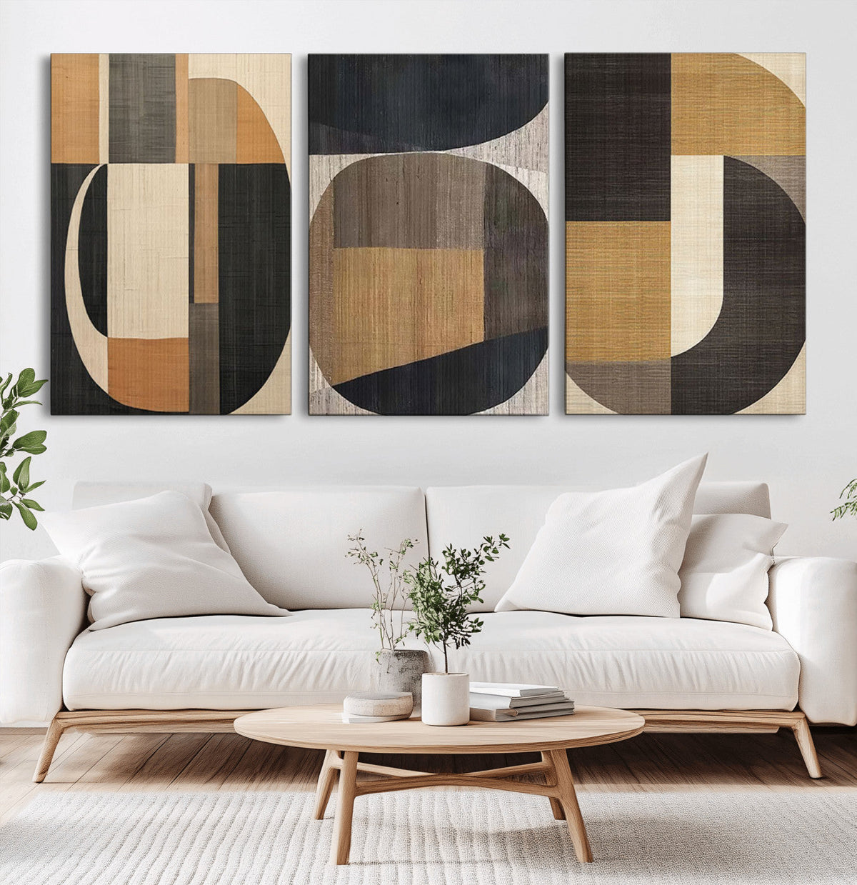 Modern Brown Wabi Sabi Wall Art Canvas Print Set – Framed