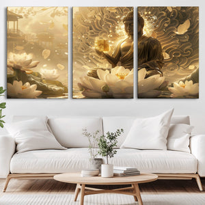 Golden Buddha Wall Art | Yoga Room Decor and Meditation Room