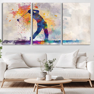 Watercolor Golf Swing Wall Art Canvas Print | Vibrant