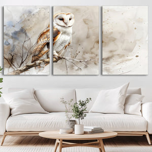 Barn Owl Wall Art | Watercolor Canvas Print | Perfect for