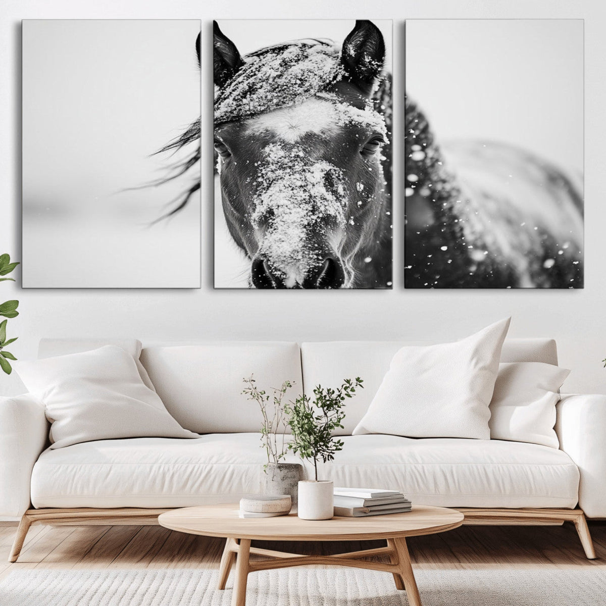 Western Wall Art | Black and White Winter Horse Wall Art |