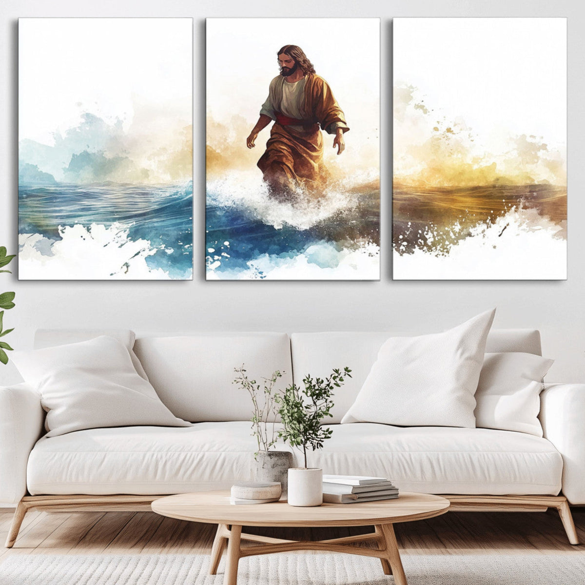 Watercolor Jesus Walking Wall Art Print, Jesus Water Canvas