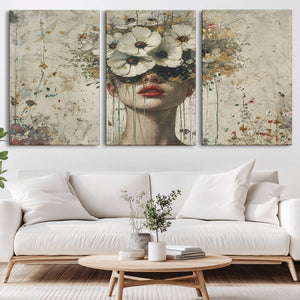 Abstract Floral Women Patel Wall Art Canvas Print