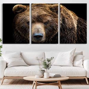 Grizzly Brown Bear Canvas Wall Art, Wildlife Animal Canvas