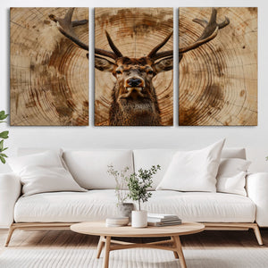 Wood Abstract Deer Wall Art | Rustic Wildlife Canvas Print |