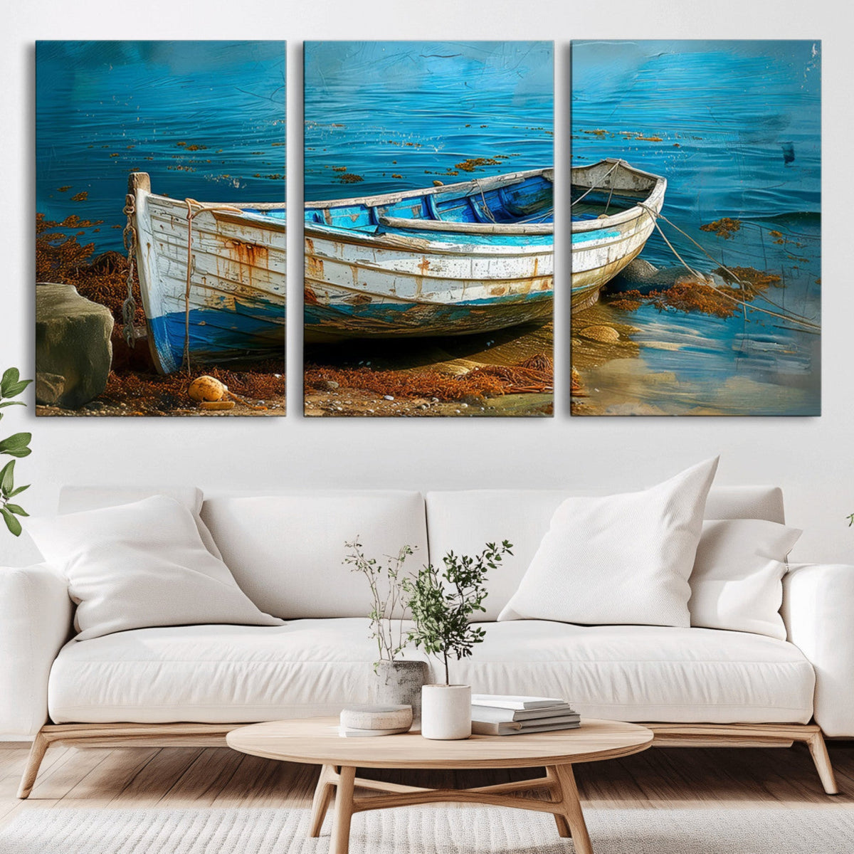 Vintage Boat on Tranquil Waters | Coastal Wall Art for