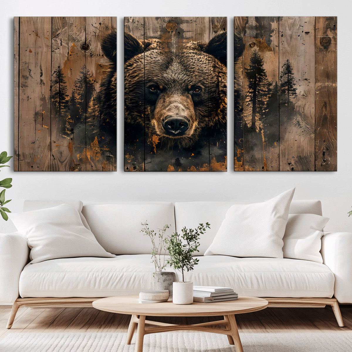 Rustic Grizzly 399 Wall Art | Triptych Canvas Print | Rustic
