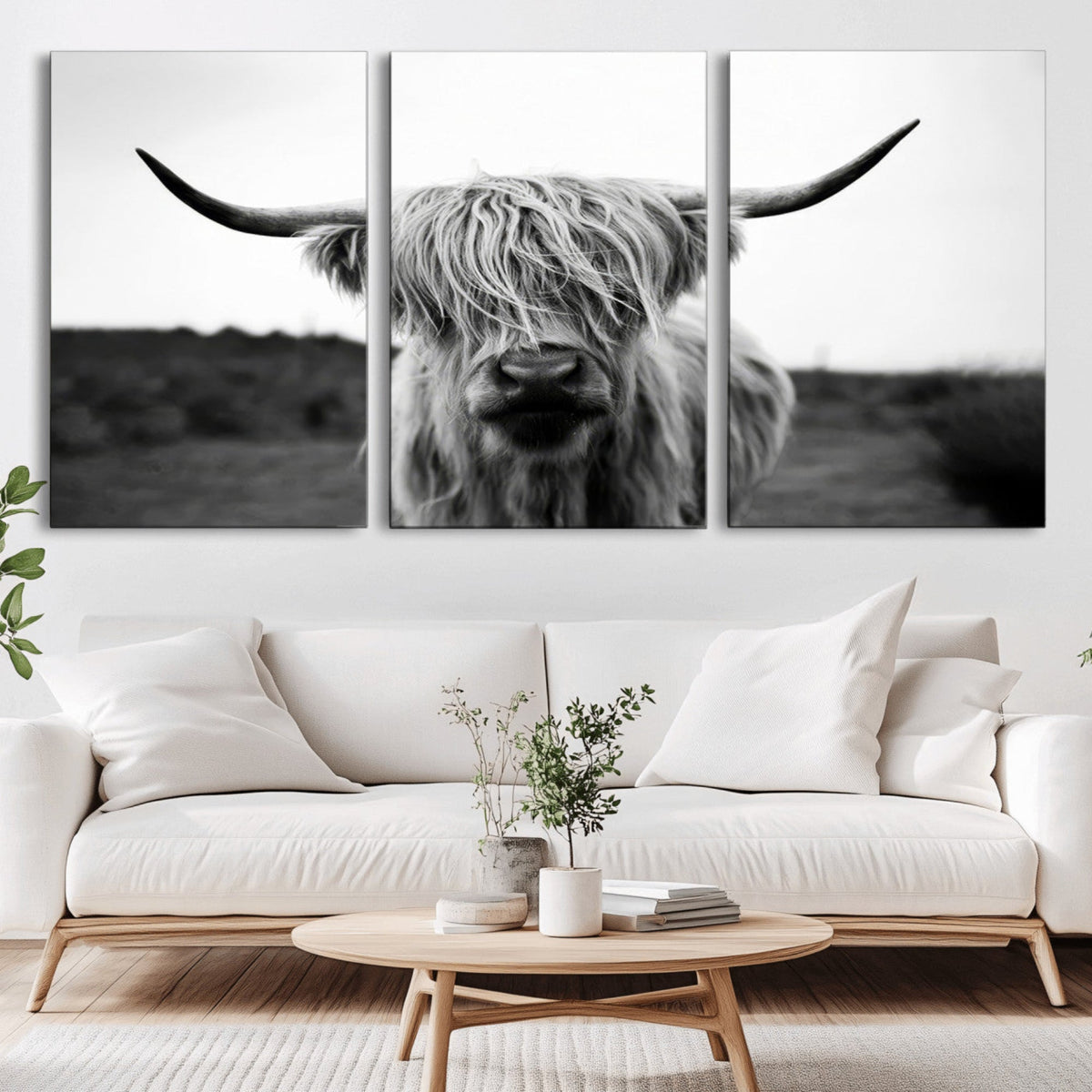 Highland Cow Wall Art | Black and White Farmhouse Decor |