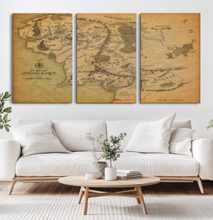 Middle Earth Map Canvas Wall Art – Vintage Fantasy Map