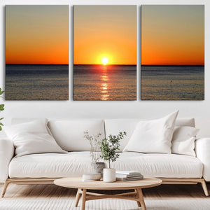 Golden Horizon Sunset Over Ocean Wall Art Canvas Print –