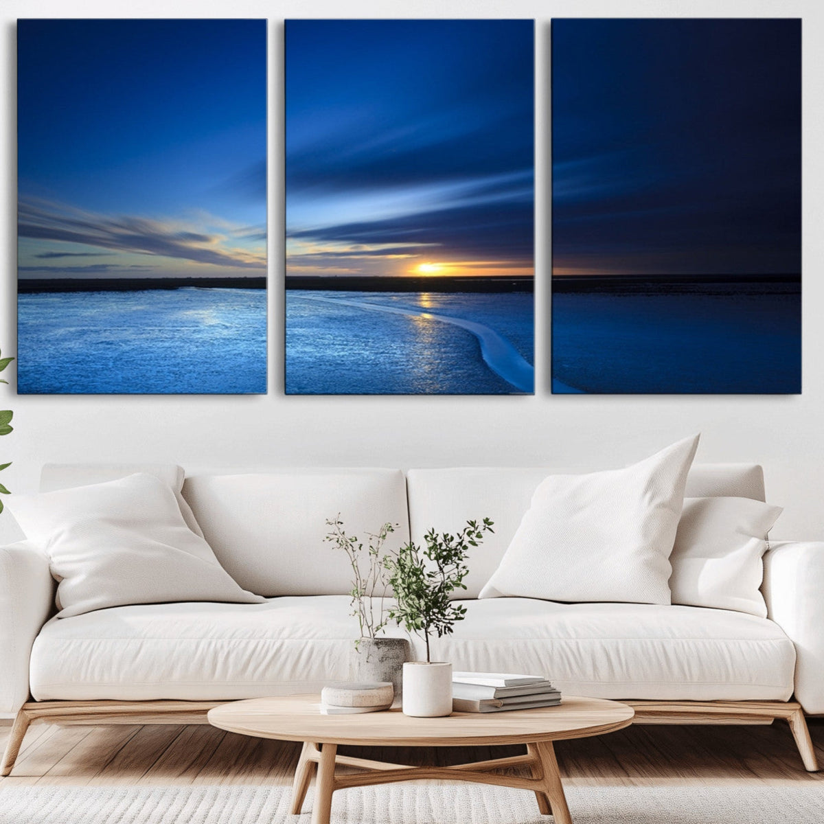 Blue Sunset Ocean Canvas Wall Art Print – Serene Coastal
