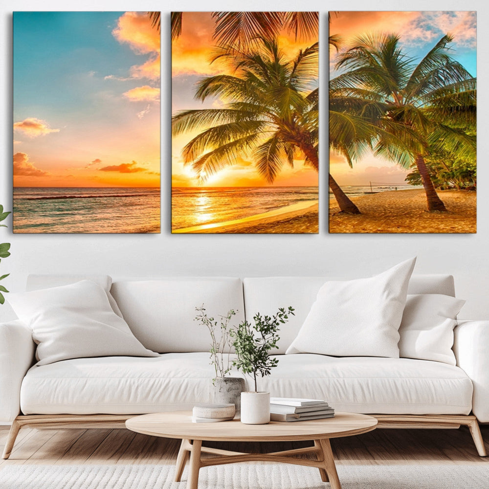Tropical Sunset Beach Canvas Wall Art Print – Vibrant Palm