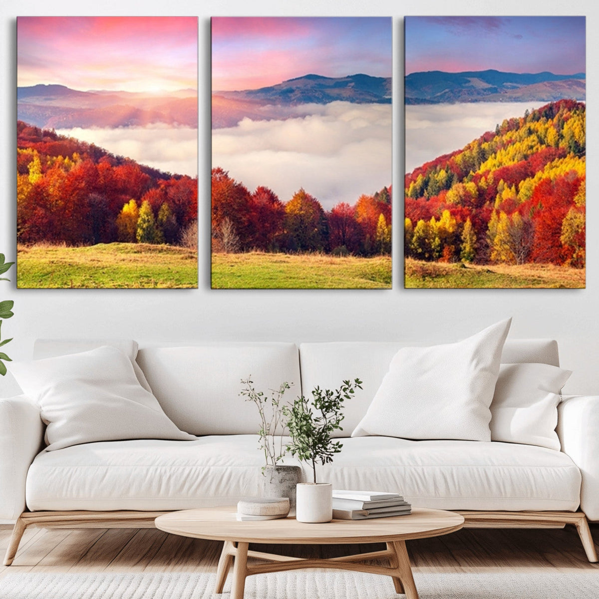 Autumn Mountain Foggy Landscape Wall Art Canvas Print |