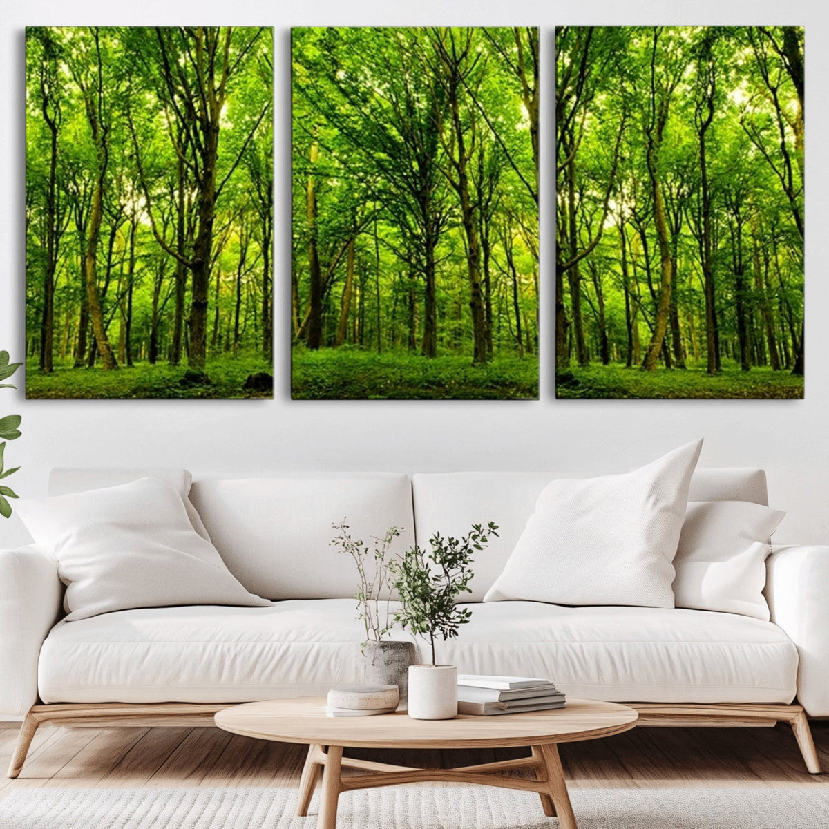 Lush Green Forest Canvas Print | 3-Panel Forest Wall Art |
