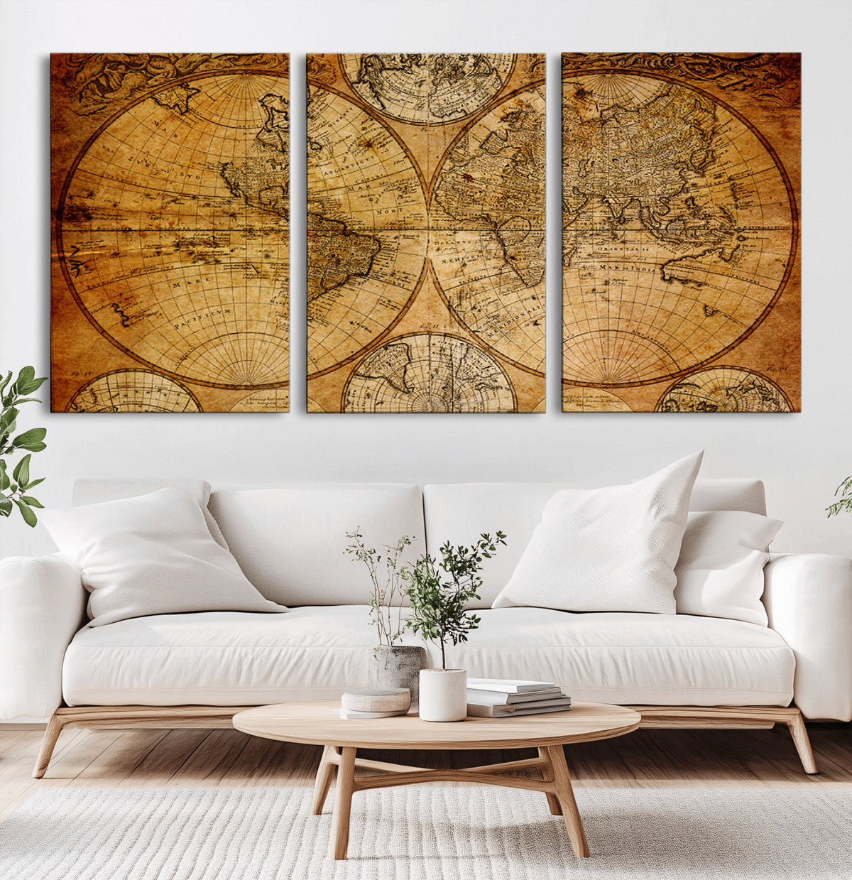 Vintage World Map Canvas Print – Antique Push Pin Travel