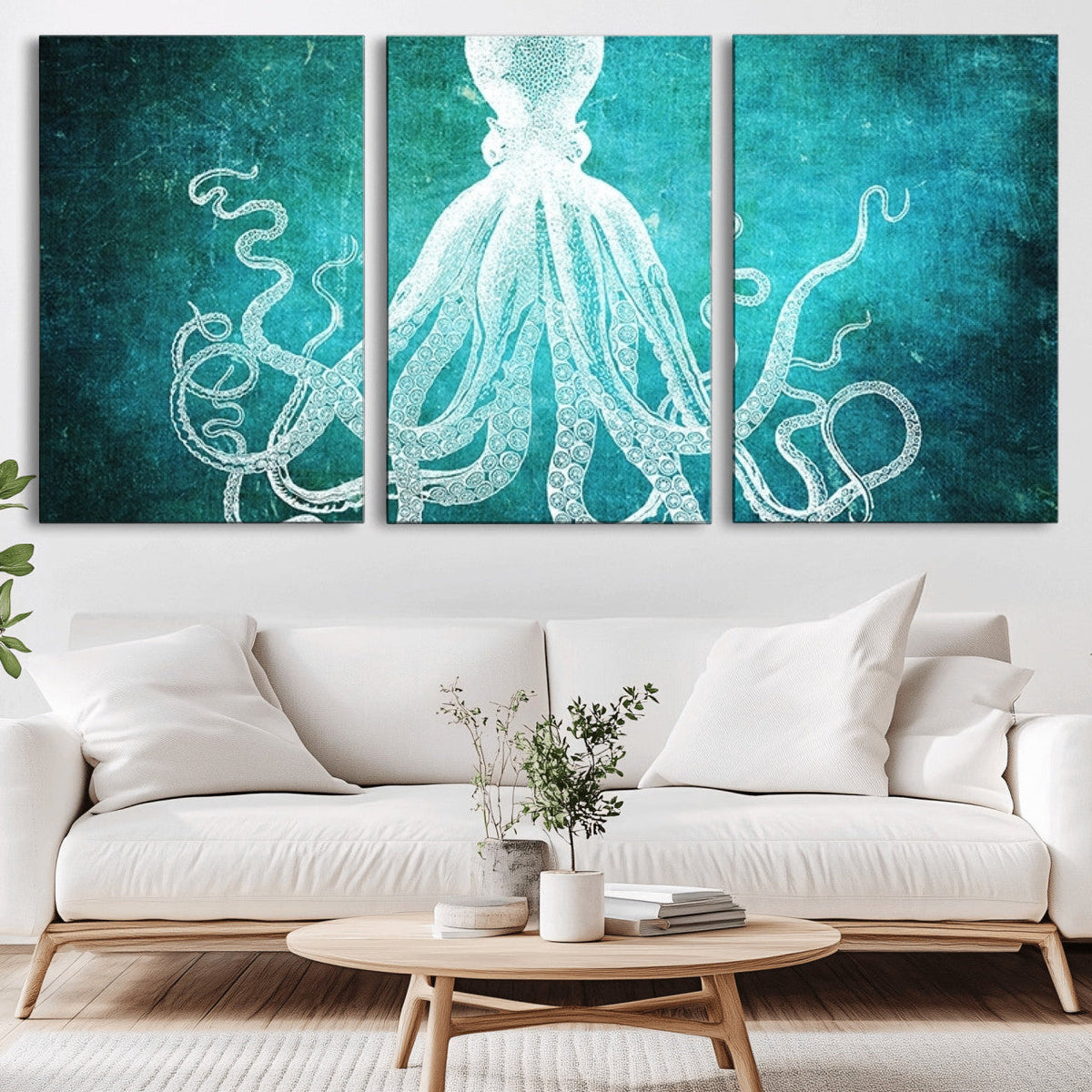 Green Octopus Abstract Wall Art Canvas Print