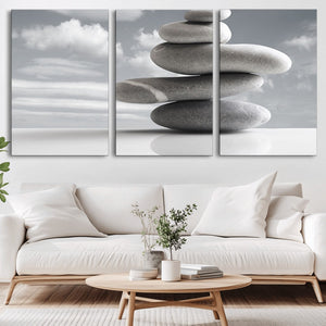 Still Life Black and White Zen Stones Wall Art Canvas,