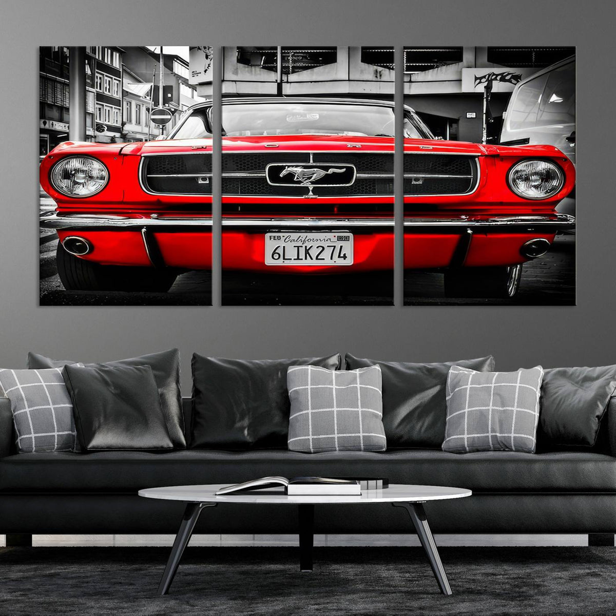 Red Mustang Car Wall Art – Framed Classic Vehicle Canvas
