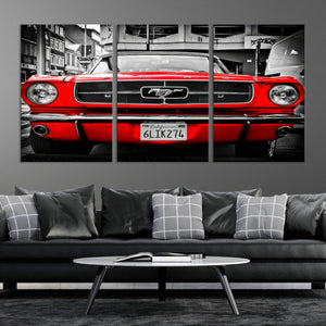 Red Mustang Car Wall Art – Framed Classic Vehicle Canvas