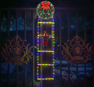 LED Ladder Lights with Climbing Santa Claus - 1m Festive Holiday Decoration for Indoor & Outdoor Use, 8 Lighting Modes, Remote Controlled